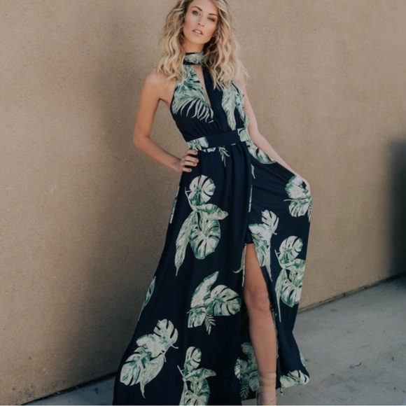 Fab’rik Size Small Palm Maxi with Faux Attached Wrap and open Sexy Back Tie - Picture 1 of 17